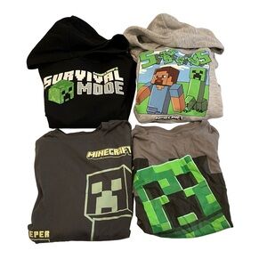 Minecraft Kids Clothes Bundle Medium Sizes 7-10 Hoodies & Tshirts Lot Of 4 Pcs